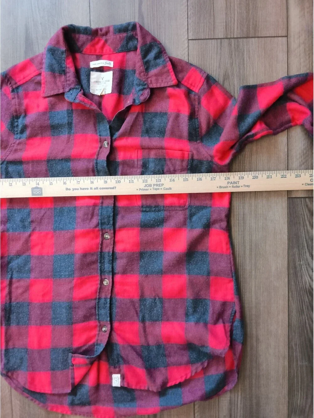 American Eagle Outfitters Boyfriend Fit Red and Grey Plaid Y2K Flannel Shirt S